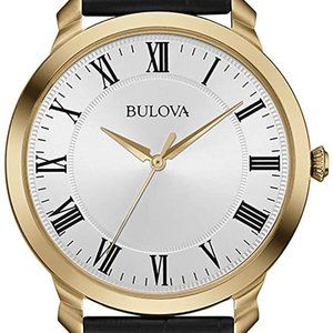 Bulova Men's Classic Quartz Black Leather Strap Watch 97A 123